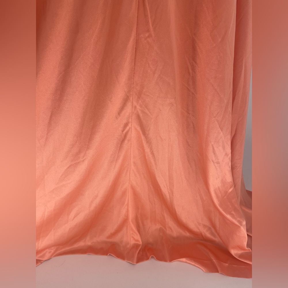 1970s Coral Nylon Hostess Dress House Coat / Maxi Length Lounging Gown - Picture 4 of 16